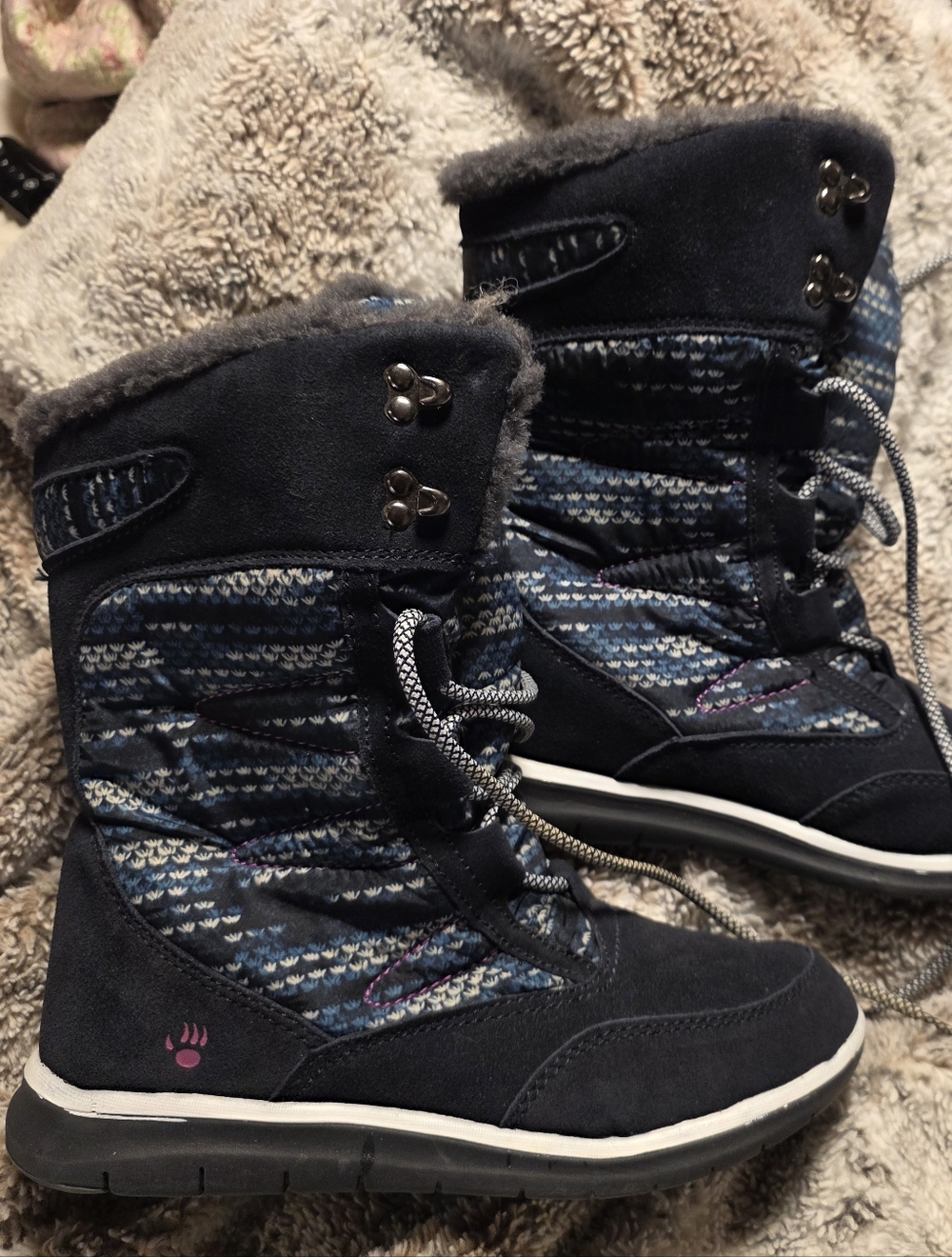 BearPaw Navy & Pink Accent Winter Lace-Up Boots